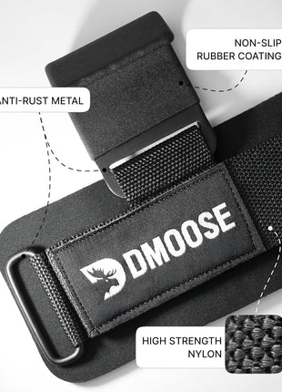 DMoose Fitness Weight Lifting Hooks (Pair) for Deadlifts, Pull Ups, Rows & Shrugs - Anti-Rip Nylon Strap Hand Grips with Thick Wrist Padding - Heavy Duty Wrist Straps for Weightlifting & Gym Workouts