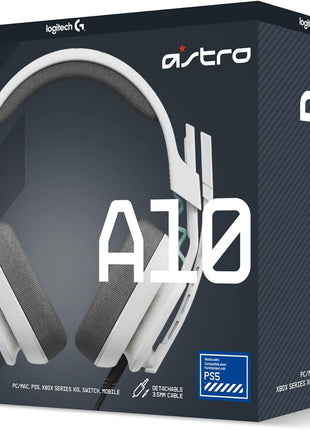 Logitech G Astro A10 Gen 2 Cross-Platform Wired Gaming Headset for PlayStation 5/4, Xbox S|X, Nintendo Switch, PC: 3.5mm Headphone Jack, 32mm Drivers, Flip-to-Mute Mic, Over-Ear - White/PS Edition