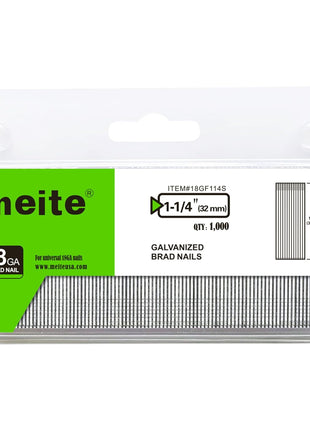 meite 18 Gauge Brad Nails, 1-1/4 Inch 18GA Brad Nails Galvanized Small Finishing Nail Gun Nails for Pneumatic, Electric Brad Nailer Gun (1,000 Counts)