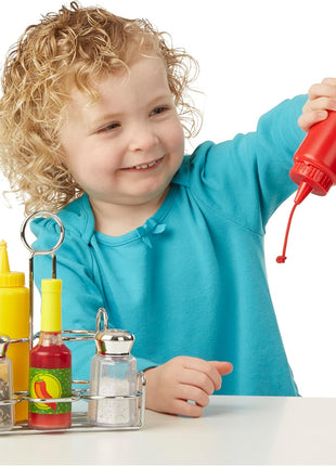 Melissa & Doug 6-Piece Condiments, Play Food Set with Kids Play Kitchen Accessories, Preschool Learning Toys for Girls & Boys 3+