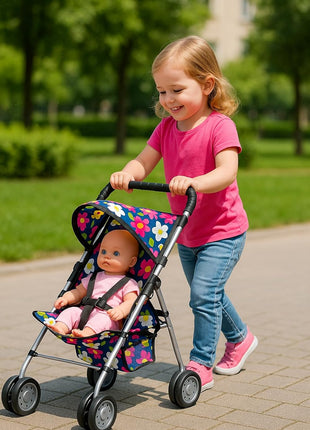 fash n kolor, My First Baby Doll Stroller with Flower Design with Basket in The Bottom- 2 Free Magic Bottles Included