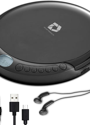 Deluxe Products CD Player Portable with 60 Second Anti Skip, Stereo Earbuds, Includes Aux in Cable and AC USB Power Cable for use at Home or in Car