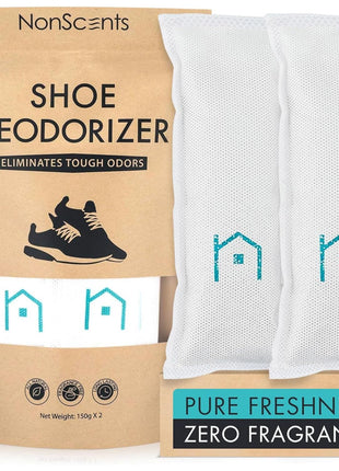NonScents Shoe Deodorizer 2-Pack (4 Count) - Odor Eliminator, Air Freshener, Smell Absorber, Scent Remover for Shoes, Gym Bags, Soccer Cleats, Closets, Pet Area, Reusable - Shoe Deodorant