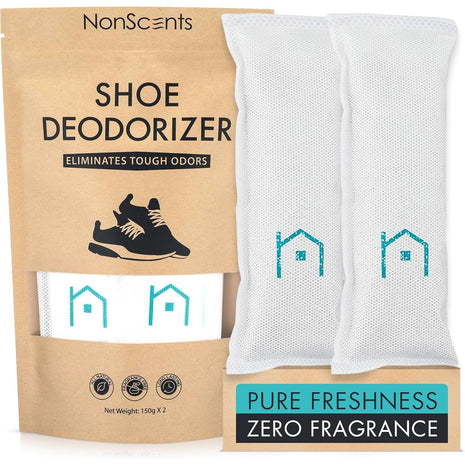 NonScents Shoe Deodorizer 2-Pack (4 Count) - Odor Eliminator, Air Freshener, Smell Absorber, Scent Remover for Shoes, Gym Bags, Soccer Cleats, Closets, Pet Area, Reusable - Shoe Deodorant