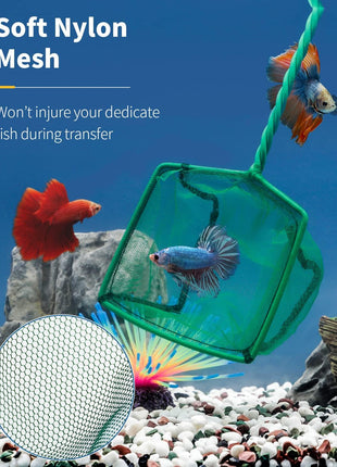 Pawfly Aquarium Fish Net with Braided Metal Handle Square Net with Soft Fine Mesh Sludge Food Residue Wastes Skimming Cleaning Net for Fish Tanks Small Koi Ponds and Pools