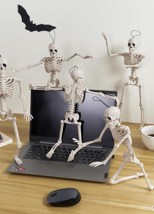 JOYIN 5 PCS Posable Halloween Skeleton Decor 16 Inches, Full Body Posable Joints Hanging Skeletons for Halloween Decorations, Graveyard Props, Haunted House Accessories, Spooky Scene Party Favors