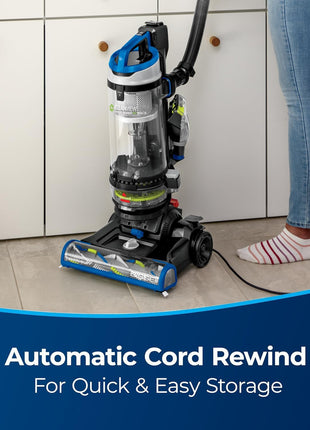 Bissell CleanView Swivel Rewind Pet Reach Vacuum, 3197A | Automatic cord rewind for easy storage; swivel steering; quick release wand for above-floor cleaning