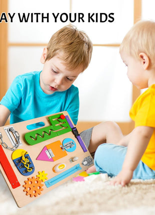 Montessori Busy Board for Toddlers, Wooden Sensory Toys, Preschool Learning Activities for Fine Motor Skills Travel Toy, Basic Life Skills Educational Gifts for 1 2 3 Years Old Kids Boys Girls