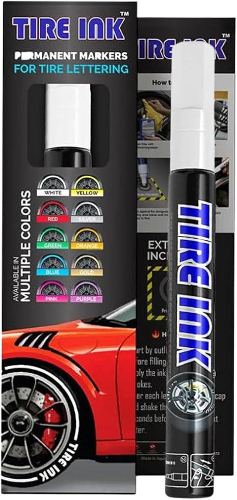 White Tire Paint Pen - Waterproof Permanent Paint pens for Car Wheels Lettering | Car Wash Safe and Durable | Made in Japan (Pack of 1)