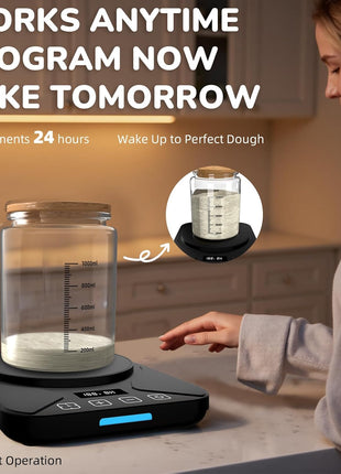 Sourdough Starter Warmer Mat - 24H Timer - Precise 1°F Thermostat Control (70-100°F) - Smart Memory Warming On/Off - Fits Jars Up to 40oz - Perfect for Home Baking (Moonlight White)