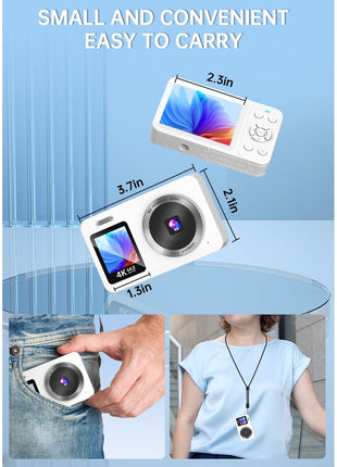WABL Digital Camera, 4K 64MP UHD Dual Screens Camera, 18X Zoom, Portable Small Point and Shoot Digital Cameras with 64GB TF Card, 2 Rechargeable Batteries for Kids, Teens, Adult, Selfies, Gifts- White