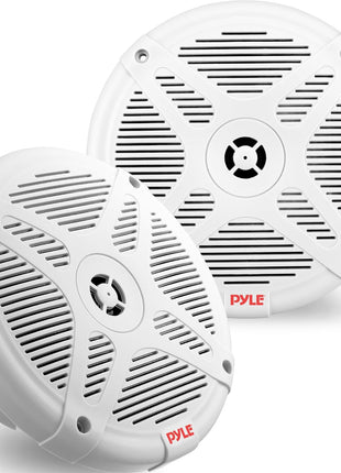 Pyle 6.5 Inch Marine Speakers (Pair) - 2-way IP-X4 Waterproof and Weather Resistant Outdoor Audio Dual Stereo Sound System with 600 Watt Power and Low Profile Design - Pyle PLMR652W (White)
