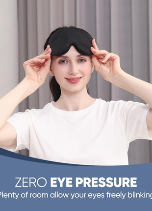 MZOO Luxury Sleep Mask for Women Men Patented Light Blocking Design | Zero Eye Pressure, 3D Contoured Sleeping Mask for Side Sleeper, Breathable, Adjustable, for Travel, Black