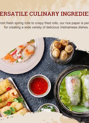 52USA Rice Paper Wrappers, 1 Pack, Spring Roll & Dumplings-34 Sheets | Gluten-Free Wonton Wrapper, Vegan, Low Carb, Vietnamese Rices Wraps (Round, 22cm)