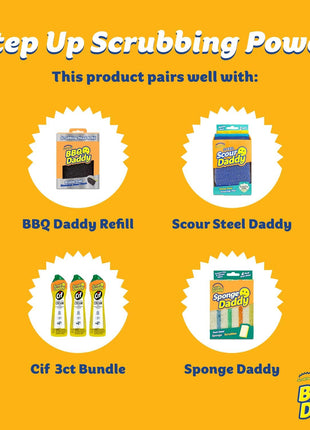 Scrub Daddy BBQ Daddy Grill Cleaner Kit - Bristle Free Grill Brush with Refill + 2 Steel Scour Daddy Grill Sponges - Built-in Grill Scraper - Temperature Controlled Grill Cleaning Tools (4 Count)
