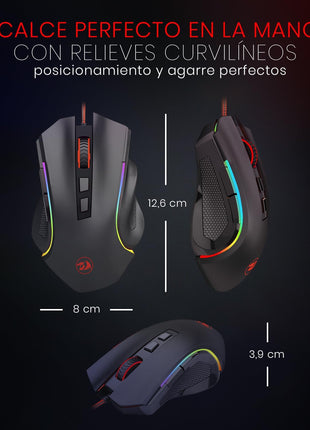 Redragon M602 Gaming Mouse, Ergonomic RGB Gaming Mouse Wired with 7200 Adjustable DPI, 9 Programmable Buttons, Professional Software for Gamer Office [Black]