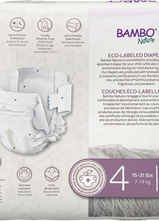 Bambo Nature Hypoallergenic Baby Diapers, Eco-Labelled Sustainable Diapers, Enhanced Leakage Protection, Totally Chlorine-free, Skin Friendly, and Super Absorbent - Size 4 (162 Count)