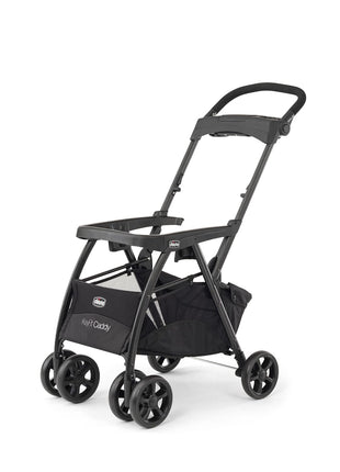Chicco KeyFit Caddy Baby Stroller Frame with Adjustable Handle, Parent Tray | Accepts all Chicco infant car seats, compact travel stroller, under 12 lbs, all-wheel suspension, cup holders, Black/Black