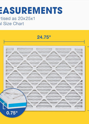 Aerostar 20x25x1 MERV 11 - 6 Count - Pleated HVAC, Furnace & Air Conditioner Filters - Removes Dust, Cold & Flu Germs, Lint, Mold, Pet Dander, Allergy-Causing Pollen, Smog & Smoke