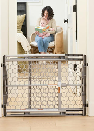 Regalo Safety 28"-42" Extra Wide Baby Gate, Bottom of Stairs & Doorways | Pressure Mounted & Adjustable, For Babies, Toddlers & Pets, Plastic, Gray, Tested & Trusted for 30 Years