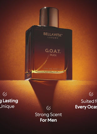 Bellavita Luxury G.O.A.T. Eau de Parfum | 100 ml | Perfume for Men | Long-lasting men's Eau de Parfum with woody, spicy & fresh notes for everyday wear and special occasions.