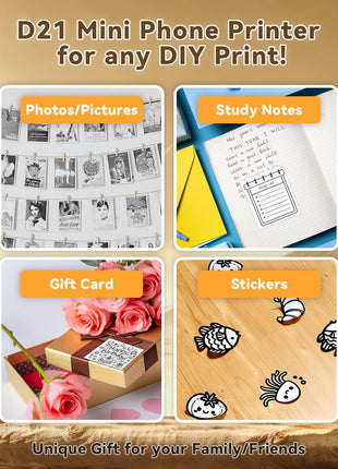 Sticker Printer, PrintPods Mini Printer, Bluetooth Portable Sticker Maker with 3 Rolls Paper, Print Pod Inkless Thermal Printer for iPhone, Impresora Portátil for Notes, Journal, DIY, Kids Gift