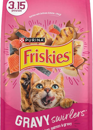 Purina Friskies Gravy Swirlers With Flavors of Chicken, Salmon and Gravy Dry Cat Food - 3.15 lb. Bag