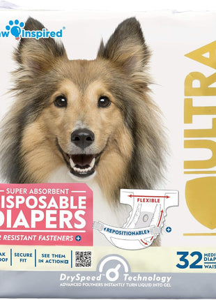 Paw Inspired 32ct Disposable Dog Diapers | Female Dog Diapers Ultra Protection | Diapers for Dogs in Heat, Excitable Urination, or Incontinence (Small)