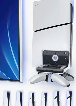 TotalMount Wall Mount for All PS5 Models – Bonus: Holds Two Controllers (Compatible with All PS5 Models Including Slim, Pro, and Original)