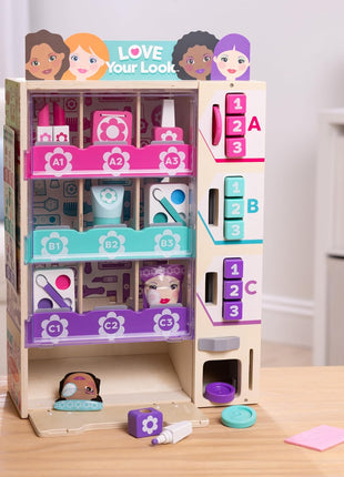 Melissa & Doug Sort, Stock, Select Beauty Kiosk Vending Machine Play Set, Pretend Makeup Wooden Toy for Boys and for Girls 3+ - FSC Certified