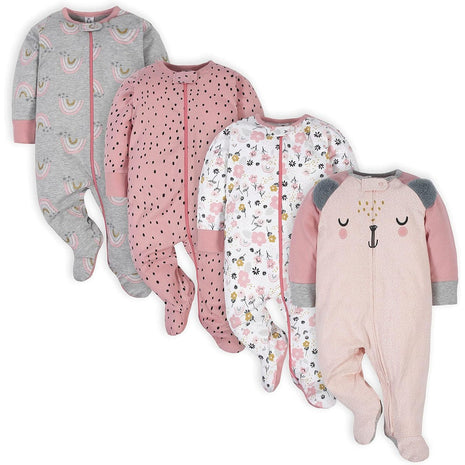 Gerber Baby Girls 4 Pack Sleep 'N Play Footie Bear Pink 0-3 Months