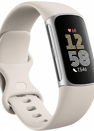 Fitbit Charge 6 Fitness Tracker with Google Apps - Heart Rate on Exercise Equipment - 3-Month Google Health Premium Membership Included - Health Tools - Porcelain/Silver - Small&Large Bands Included