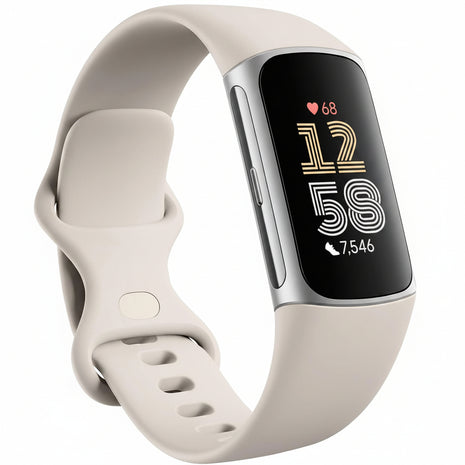 Fitbit Charge 6 Fitness Tracker with Google Apps - Heart Rate on Exercise Equipment - 3-Month Google Health Premium Membership Included - Health Tools - Porcelain/Silver - Small&Large Bands Included