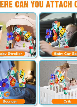 Adjustable Arch Bassinet Toys for Infant & Toddlers, Stroller Arch, Baby Crib Toys with Fascinating Hanging for Stimulating Baby's Senses and Developing Motor Skills