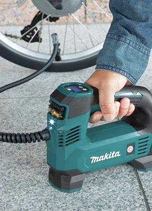 Makita DMP180ZX 18V LXT® Lithium-Ion Cordless Inflator, Battery Powered, Tool Only(battery and charger not included);Presta valve adapter;Sports ball needle;Tapered adapter, Teal
