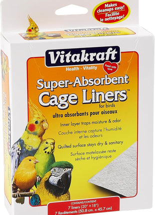 Vitakraft Cage Liners for Birds - For Parrot, Parakeet, Conure, and Cockatiel Cages White 20 inch X 18 inch 7 Count, Premium Absorbent Liner