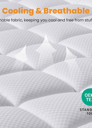 MATBEBY Full Size Mattress Pad - Cooling Breathable Mattress Topper, Quilted Fitted Mattress Protector, Pillow Top Mattress Cover with 8-21" Deep Pocket, Soft, Machine Washable, White, 54x75 Inches