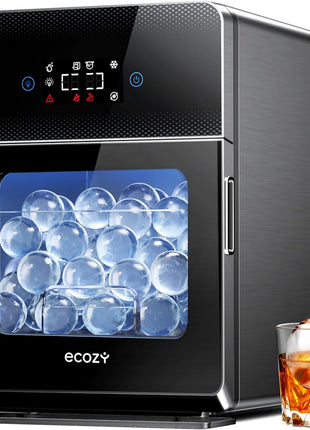 ecozy 2" Clear Ice Ball Maker Countertop, 144 Pcs/Day, Sphere Ice Maker | CrystalFlux Technology, 4 Pcs in 40 Mins, Enhanced Insulation, Automatic Water Supply, Self-Cleaning | Whiskey Bar