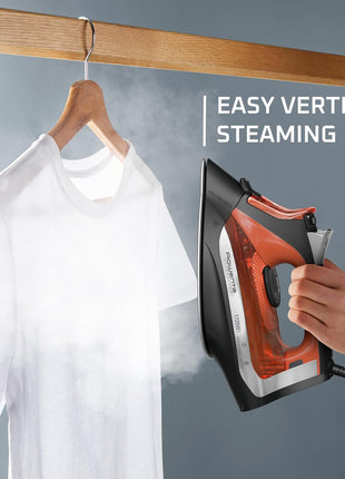 Rowenta Iron Steamer for Clothes, Stainless Steel Soleplate Steam Iron, Microsteam Holes, 1700 Watts, Lightweight, Auto off, Black, DW2360