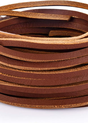 TeeLiy 3MM Flat Genuine Leather Cord - Natural Leather Lacing - Strip Cord Braiding String for Jewelry Making Shoe Lace Braided Bracelets Necklaces Handbags Knife Sheaths Brown (5Yards)