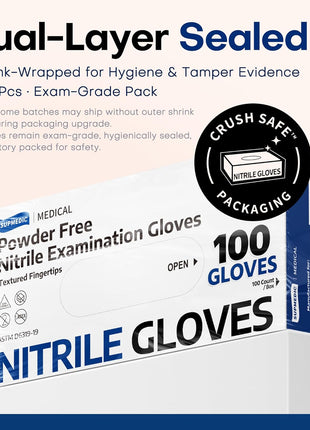 Supmedic Disposable Nitrile Gloves, Chemical Resistant, Powder-Free, Latex-Free, Food Safe, Medical Exam Gloves, Black, X-Large, 100 Pcs