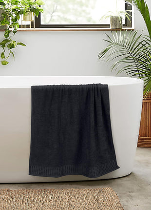 GLAMBURG 100% Cotton 2 Pack Oversized Bath Towel Set 28x55 Inches, Ultra Soft Highly Absorbant Compact Quickdry & Lightweight Large Bath Towels, Ideal for Gym Travel Camp Pool   Black