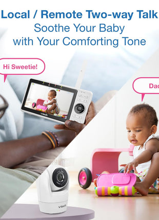 VTech Smart WiFi Baby Monitor, 2 Cameras – See Both Rooms at Home or from Anywhere, Free App, 1080p Split Screen, 5inch HD Screen, Pan-Tilt-Zoom, Night Vision | VM901-2