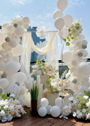 Awenztech White Balloons 12 inch, White Latex Balloons 50pcs Party Balloon for Engagement Bachelorette Bridal Shower Wedding Party Birthday Decorations