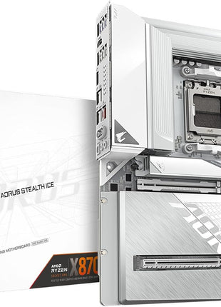 GIGABYTE X870 AORUS Stealth ICE Reverse-Connect ATX Motherboard, Support AMD Socket AM5 Processors, DDR5, 16+2+2 Power Phase, 4X M.2, PCIe 5.0, USB4, WIFI7, 5GbE, PCIe EZ-Latch Plus, 5 Year Warranty