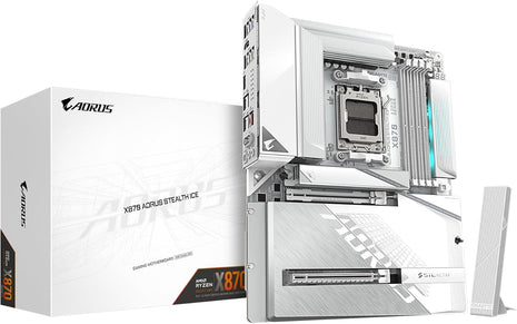 GIGABYTE X870 AORUS Stealth ICE Reverse-Connect ATX Motherboard, Support AMD Socket AM5 Processors, DDR5, 16+2+2 Power Phase, 4X M.2, PCIe 5.0, USB4, WIFI7, 5GbE, PCIe EZ-Latch Plus, 5 Year Warranty