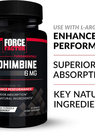 Force Factor Yohimbine Supplement for Men, Yohimbe Bark Extract with Superior Absorption to Enhance Performance, 6mg Yohimbine Bark Pills with Key Natural Ingredients, 30 Count (Pack of 4)
