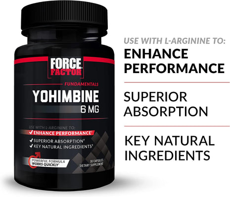 Force Factor Yohimbine Supplement for Men, Yohimbe Bark Extract with Superior Absorption to Enhance Performance, 6mg Yohimbine Bark Pills with Key Natural Ingredients, 30 Count (Pack of 4)
