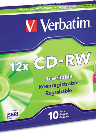 Verbatim CD-RW 700MB 4X-12X High Speed Branded Surface 10/PK Slim Case