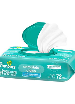 Pampers Baby Wipes, Complete Clean Baby Fresh Scented Wipe, Gently Cleans Head to Toe, 72 Total (1 Flip-Top Packs)